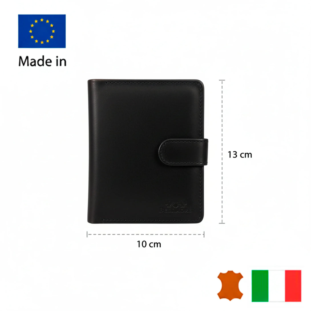 Personalized black leather wallet for men, 13x10 cm, European made, gift option